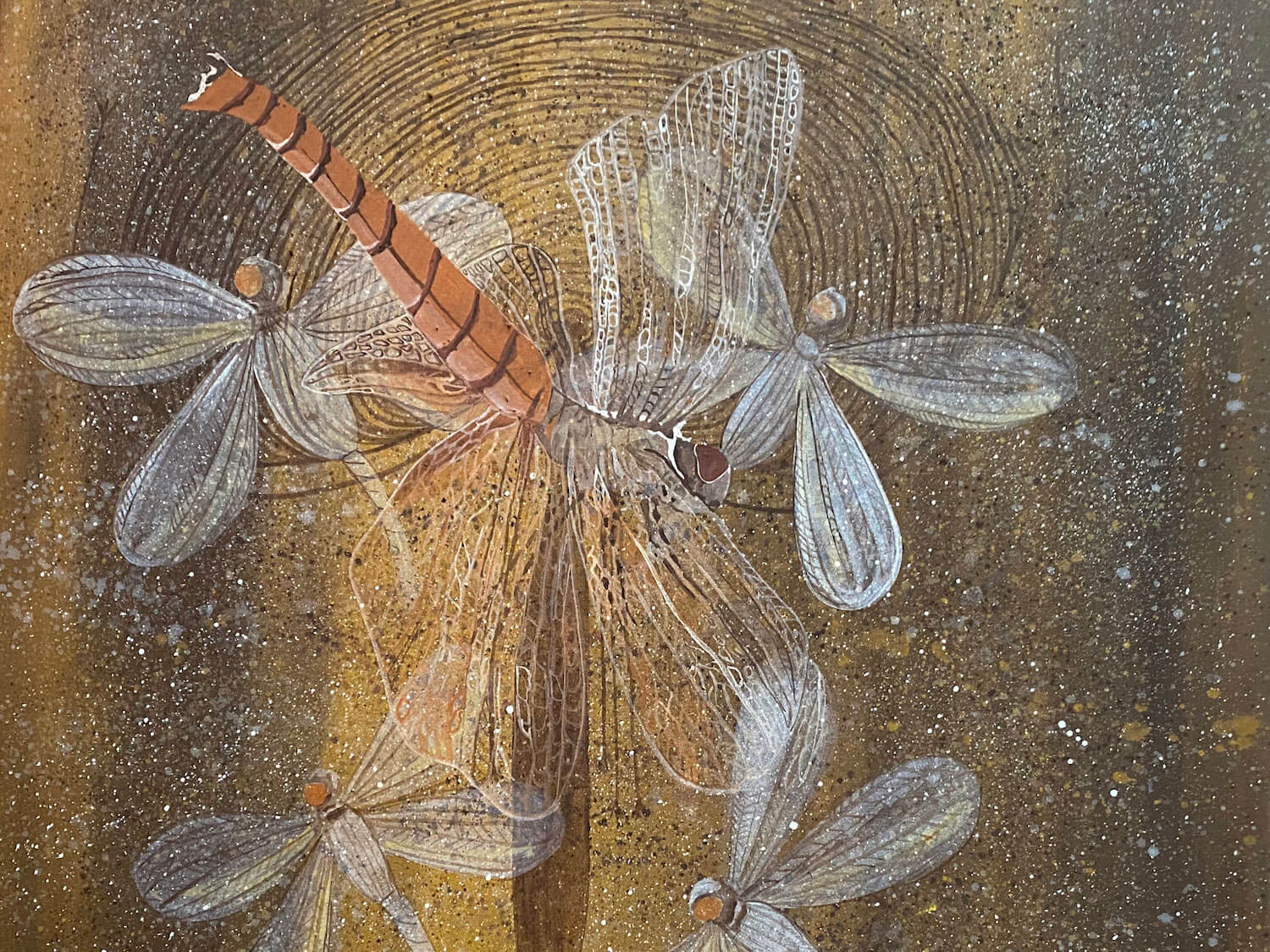 Leah Umbagai, Didnyjinygee (Dragonfly) (detail), 2020, acrylic and ochre on canvas, 90 x 90cm. Image courtesy of Mowanjum Arts