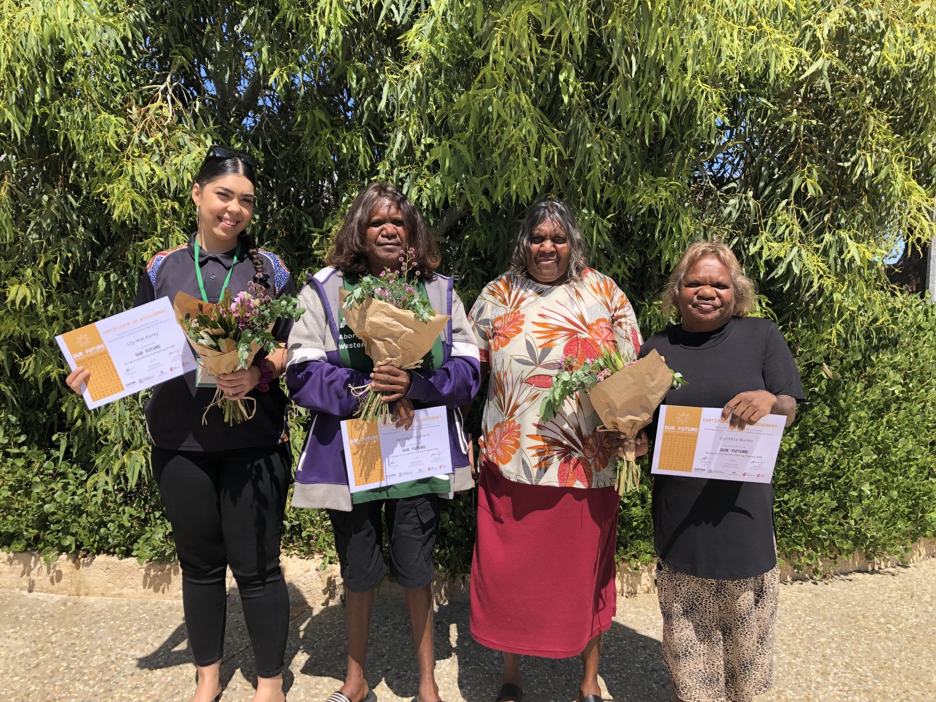 Lily-Mae Kerley, Delilah Shepherd, Maureen Baker and Cynthia Burke at the Our Business Forum, Geraldton, 2022. Photographer: Simone Johnston.