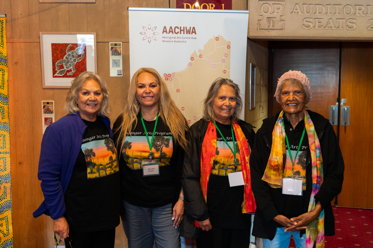 Artists from the Noongar Arts Program, Bunbury Regional Art Gallery at the Our Business Forum, Geraldton, 2022. Photographer: Dragonfly Media.