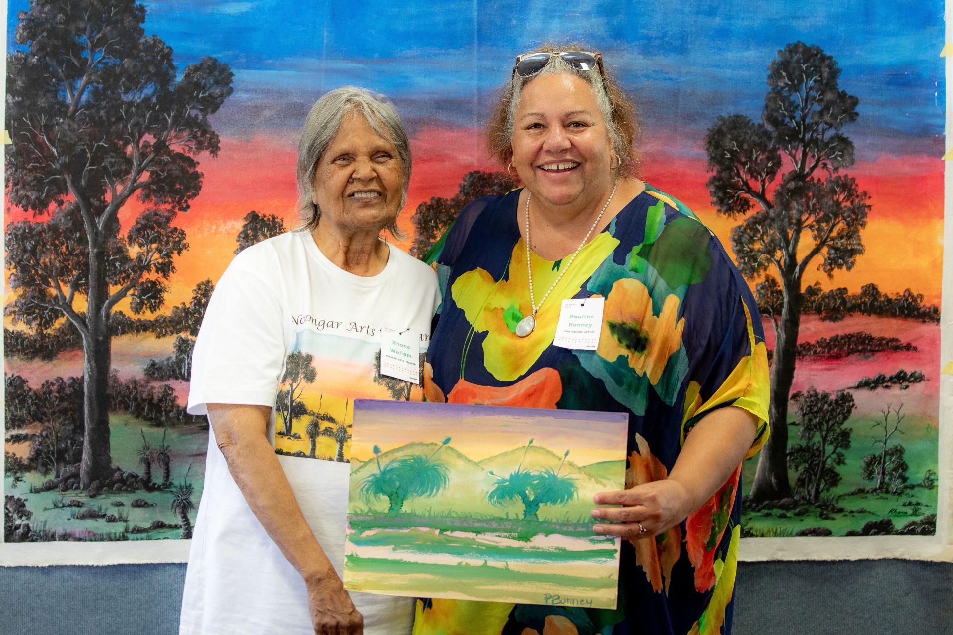 Paintings and Stories of Noongar Country Workshop hosted by Noongar Arts Program. Our Business: Aboriginal Art Centre Forum, Goomburrup (Bunbury), 2024. Photo: Dani Carter.