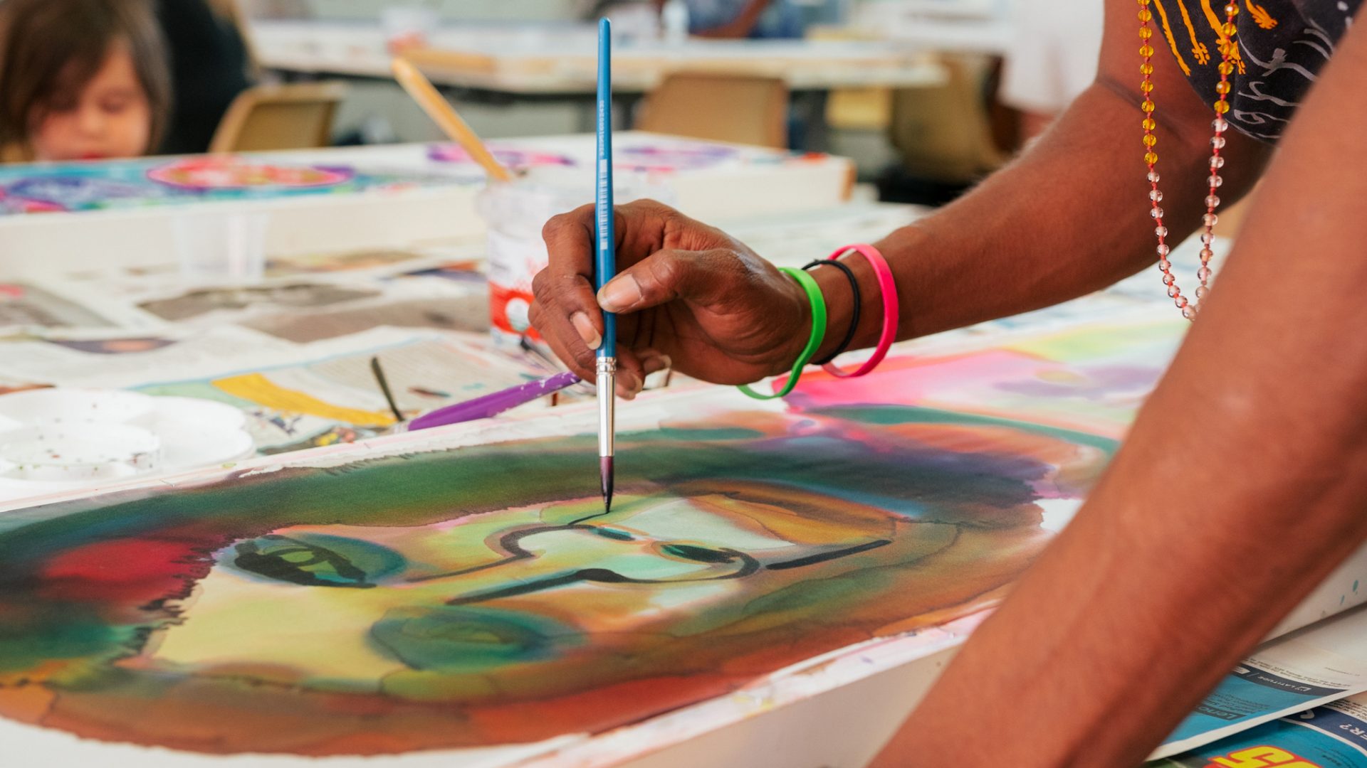 Silk Painting Workshop hosted by Noongar Arts Program at Bunbury Regional Art Gallery. Our Business: Aboriginal Art Centre Forum, Goomburrup (Bunbury), 2024. Photo: Jason Haji-Ali.