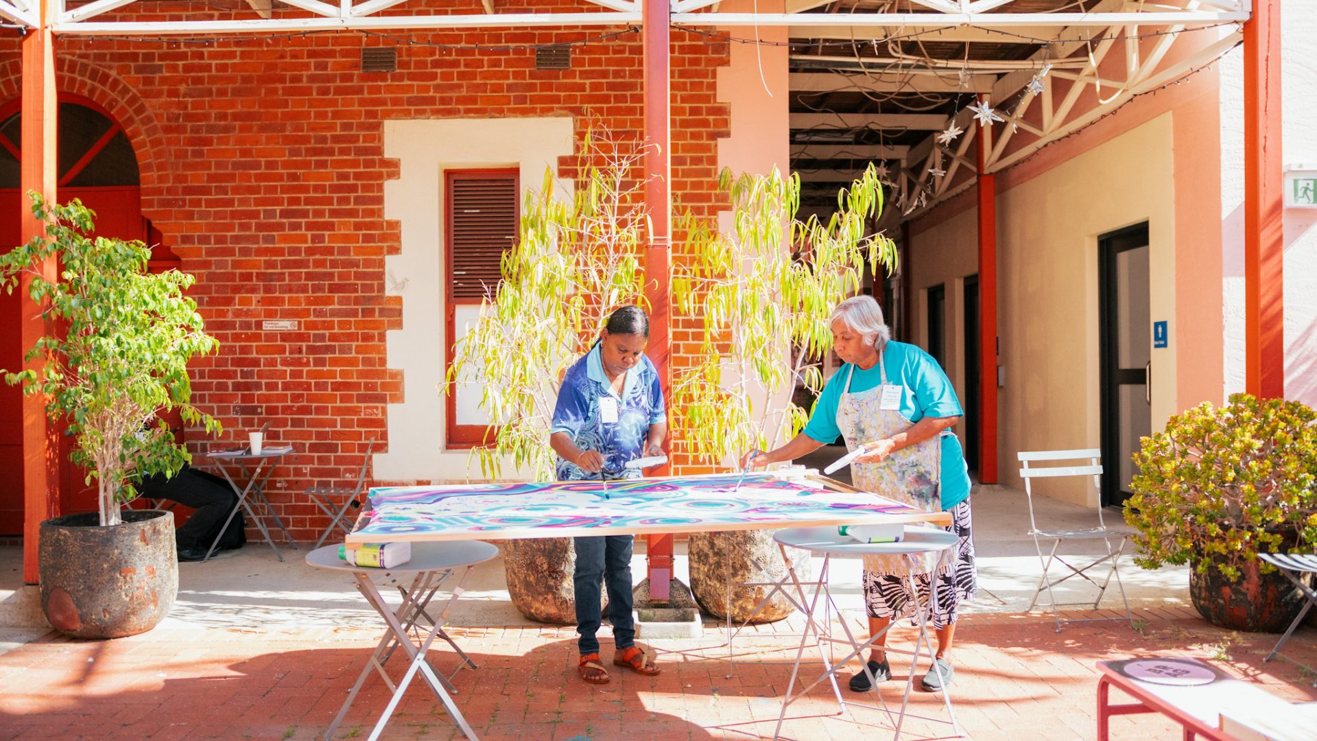 Silk Painting Workshop hosted by Noongar Arts Program at Bunbury Regional Art Gallery. Our Business: Aboriginal Art Centre Forum, Goomburrup (Bunbury), 2024. Photo: Jason Haji-Ali.