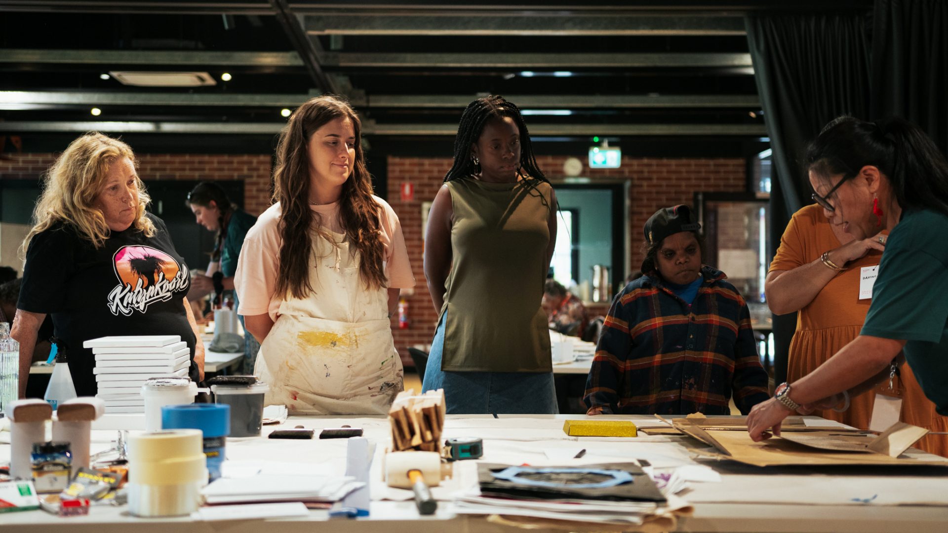 Practical Studio Skills Workshop hosted by Jacky Cheng and Kate Leslie. Our Business: Aboriginal Art Centre Forum, Goomburrup (Bunbury), 2024. Photo: Jason Haji-Ali.