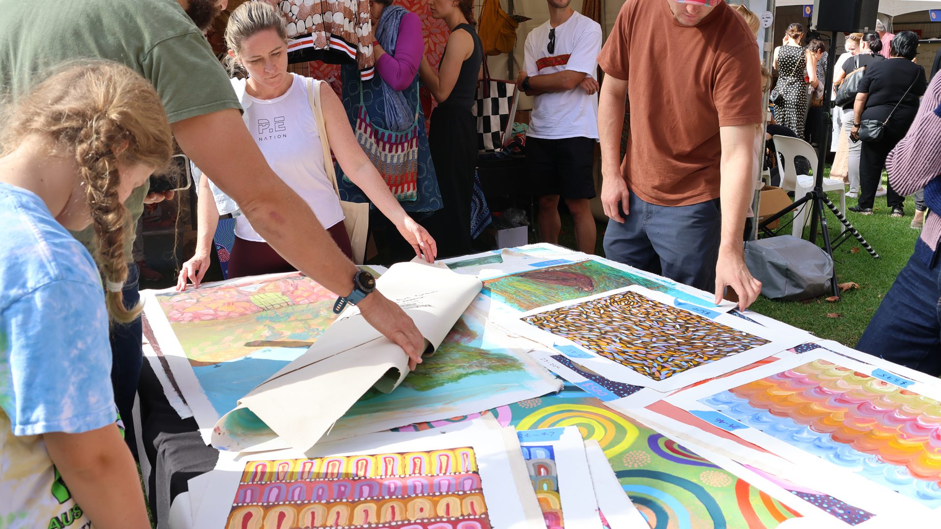 Revealed art market at Fremantle Arts Centre featuring artworks by Juluwarlu Art Group, Walyalup (Fremantle), 2024. 